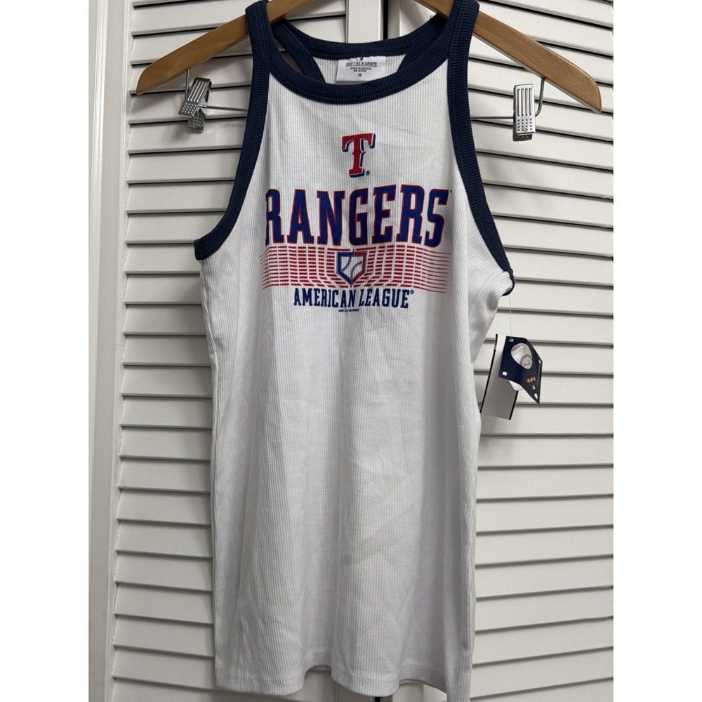Texas Rangers Tank Top Womens Sz M Soft As A Grape MLB White Baseball